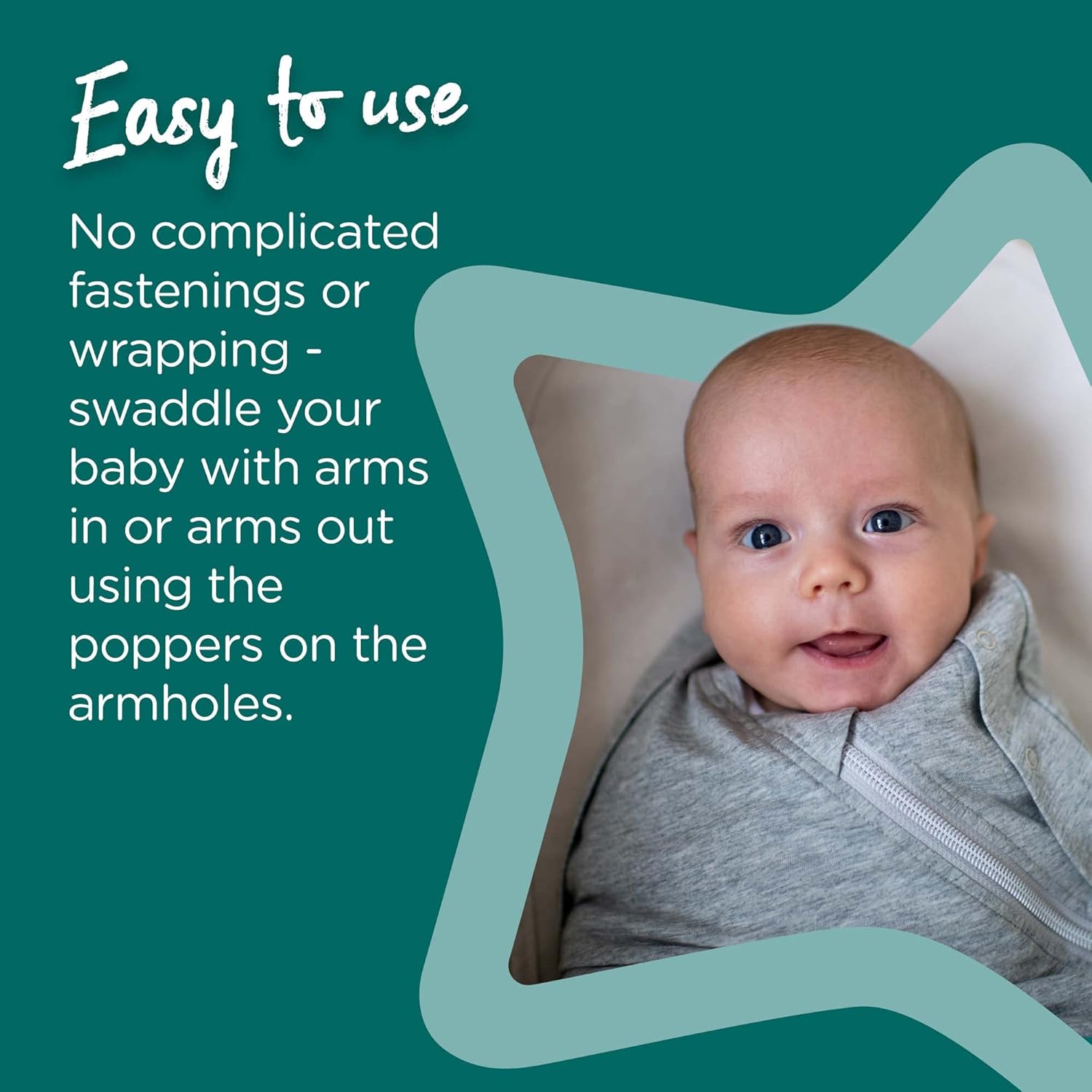 Tommee Tippee Swaddle Bag for Newborns, 0-3m, 2.5 Tog for 16-20°C, Woodland Gro Friends Sleeping Bag, Soft Cotton-Rich Fabric, Healthy Hip Development Design, Bottom to Top Zip