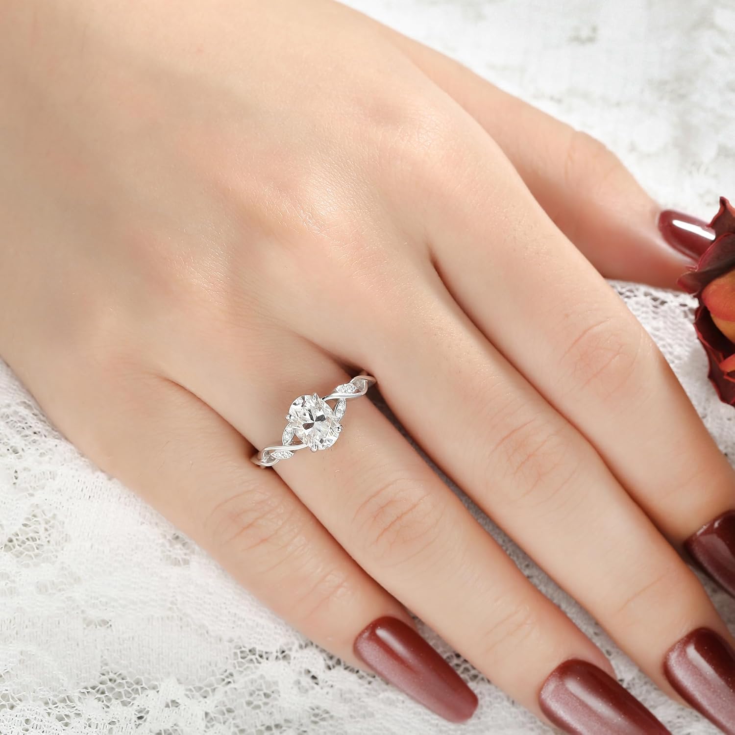 Moissanite Bridal Engagement Ring for Women 925 Sterling Silver Plated Platinum Art Deco/Vintage Wedding Promise Ring for Her Size 4-9