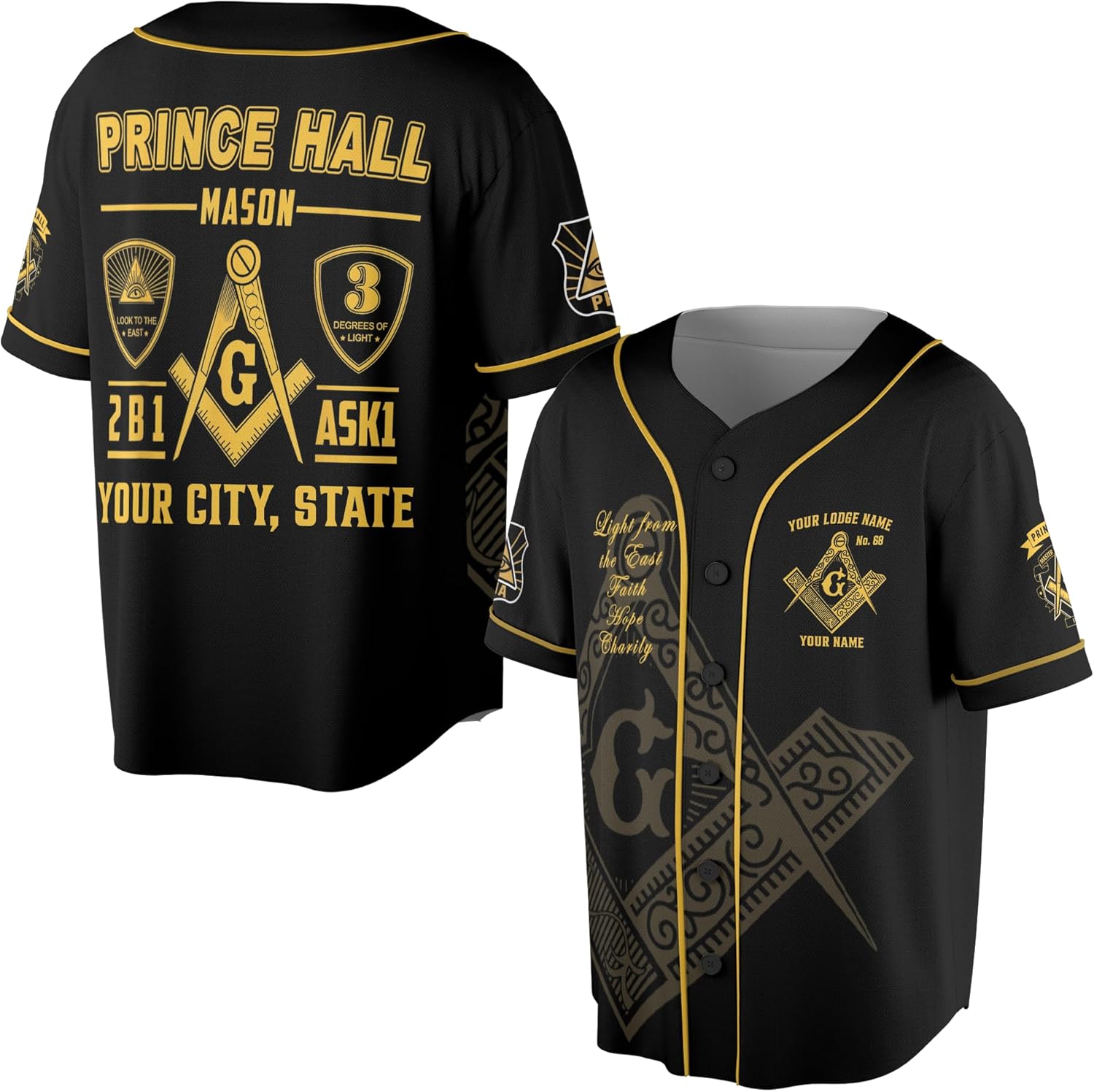Custom Name Freemason Prince Hall PHA 2B1 ASK1 Freemason 3D Baseball Jersey S-5XL