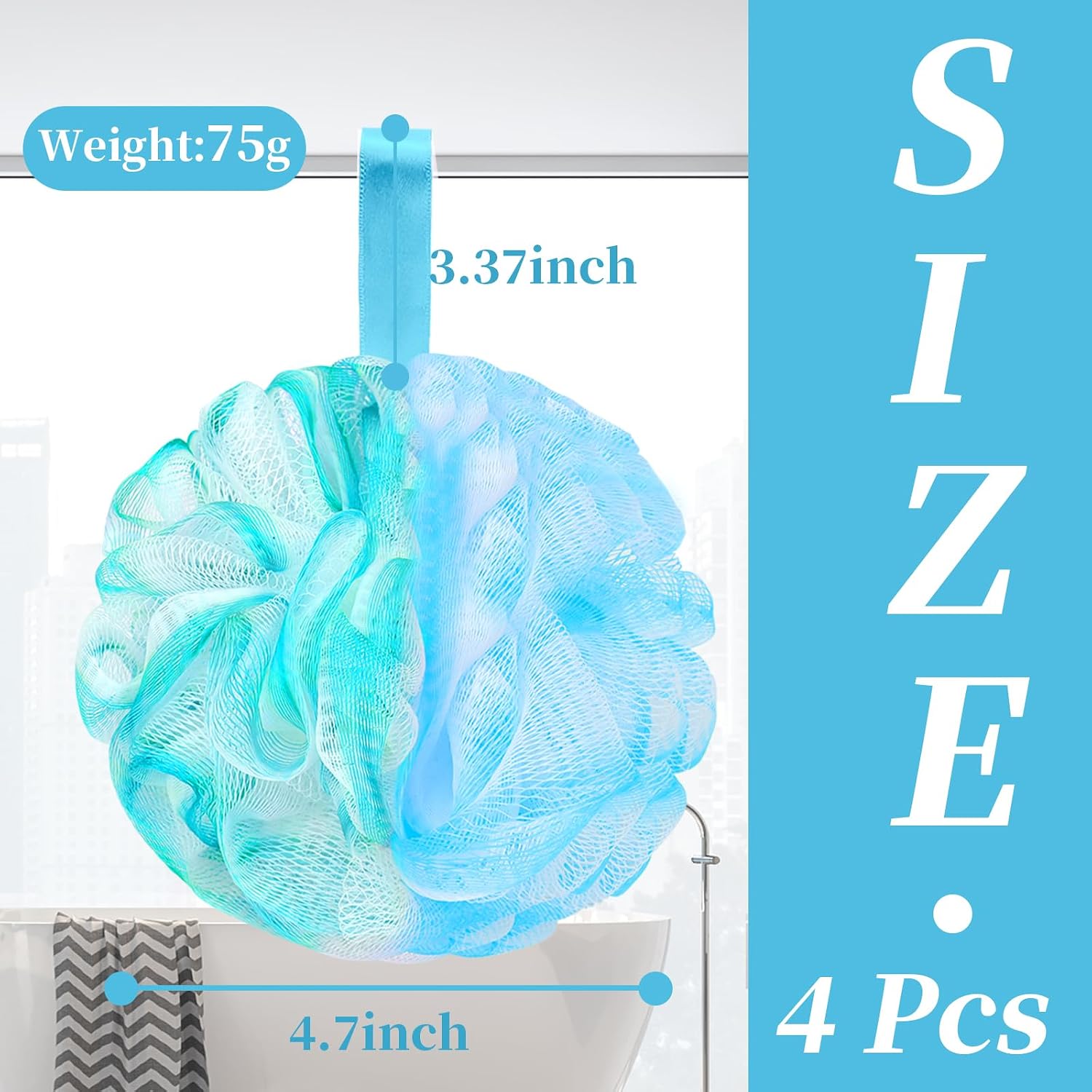BCKENEY Bath Loofah Sponge Body Scrubber Extra Large 75g Soft Mesh Shower Poufs for Women & Men - Exfoliator Bathing Accessories