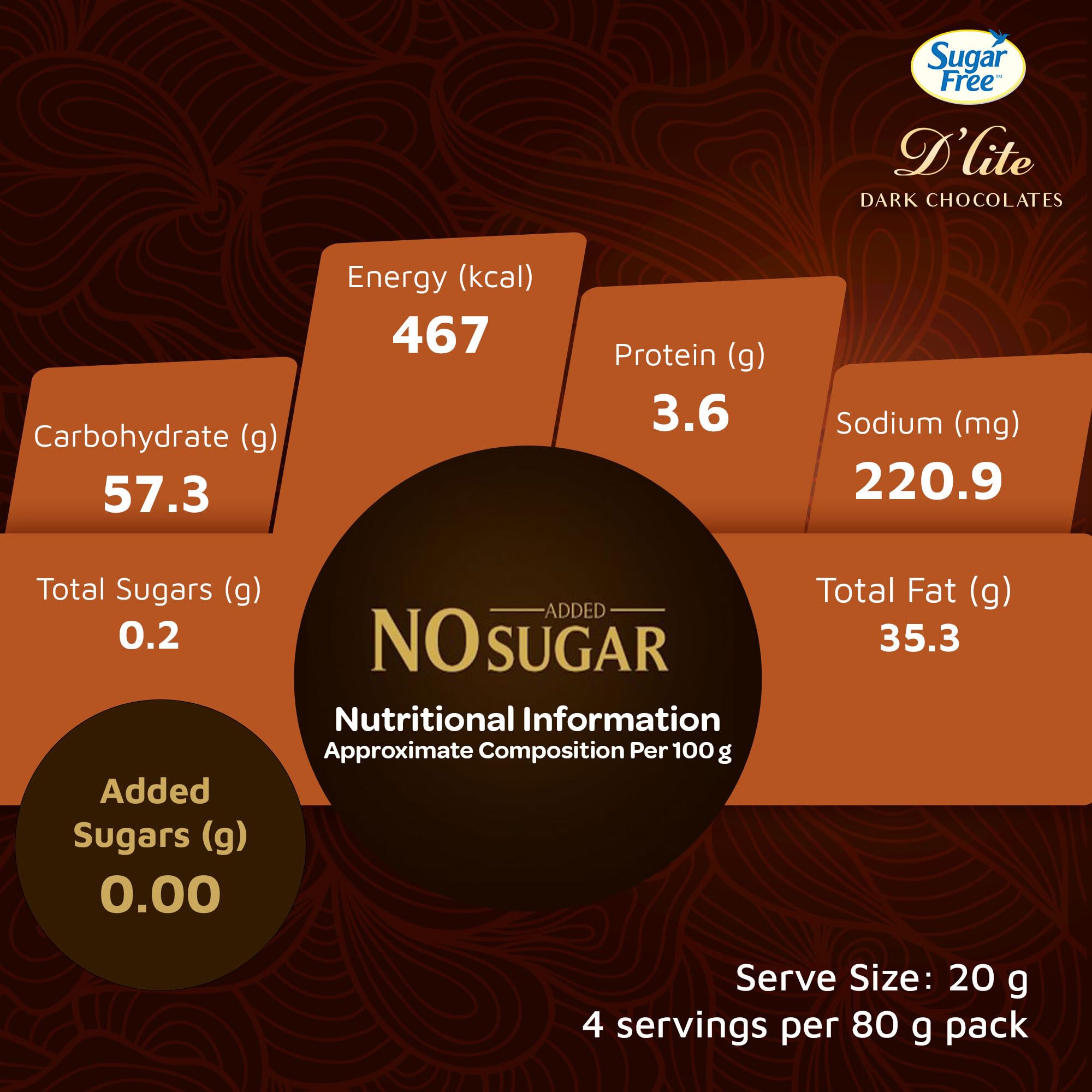Sugar Free D'lite Rich Cocoa Dark Chocolate Bar, 80 Grams (Pack Of 3) 2