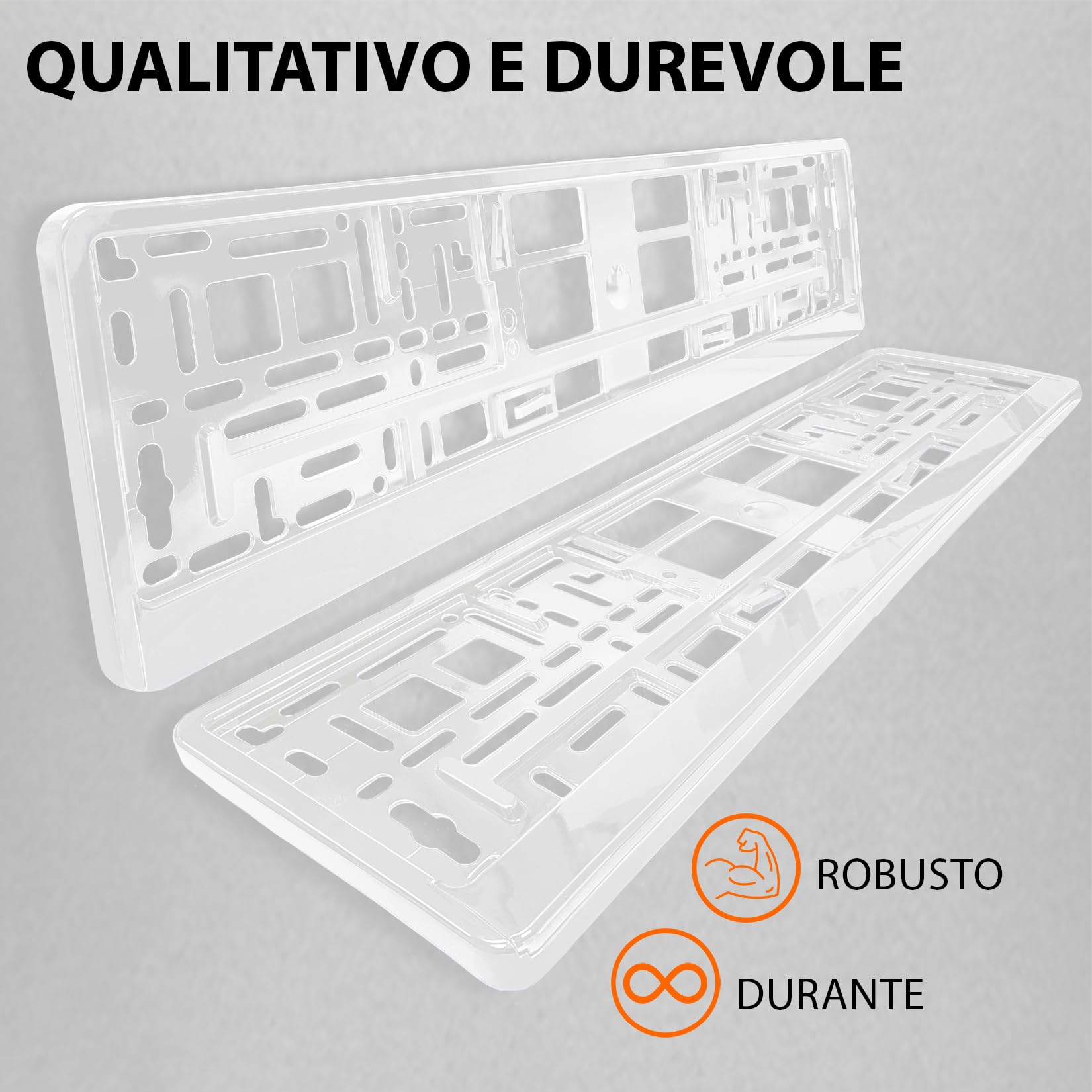 Portatarga Auto - Supporto Targa - [semplice, durevole e sicuro] - 8 viti - 520x110 mm - Bianco brillante - Porta Targa - adatto a qualsiasi auto - per targhe italiane omologate - Fissaggio per Targa