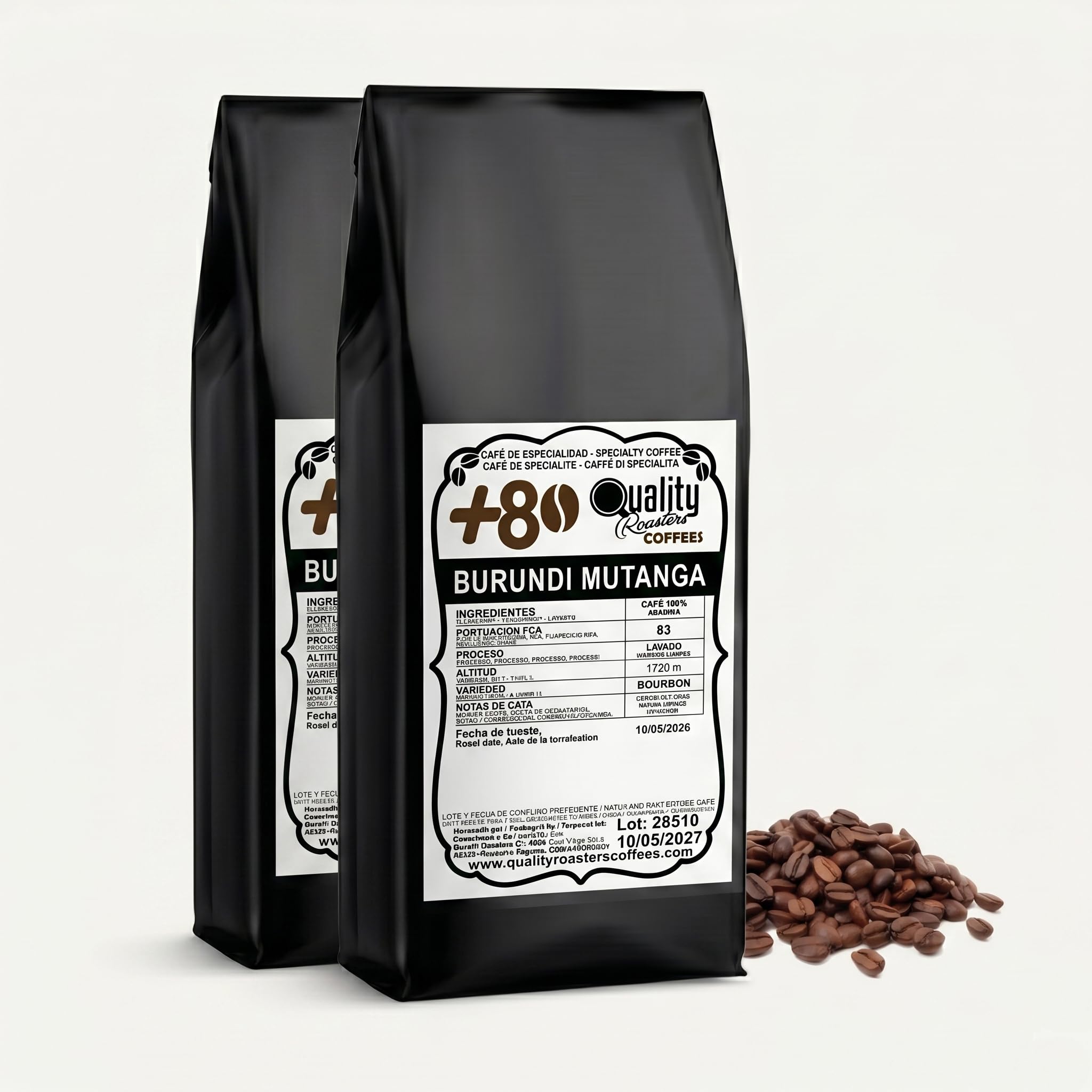 +80 Coffees by Quality Roasters Café de Especialidad Origen Burundi Mutanga, 100% Arábica, Puntuación SCA: 83,75, Tostado Artesanalmente, Grano Entero, 2000 Gr