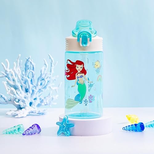 Miniatura 3 de Zak Designs Sage Disney Princesas Botella de agua, escuela o viajes, plástico duradero, 16onzas, con popote, asa y tapa de boquilla desplegable, a