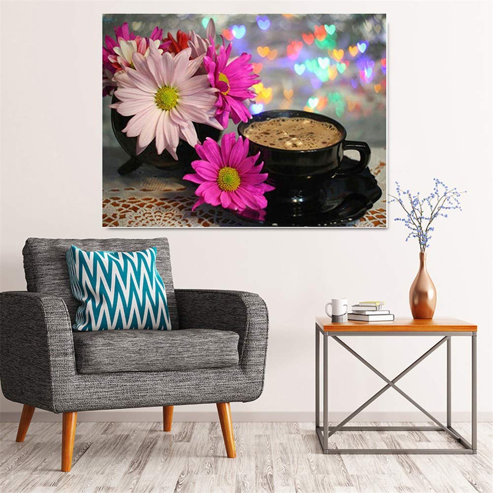 DIY 5D Diamante Pintura Bordado Kits Completo Café margarita Diamond Painting Adultos/Niños Rhinestone Punto de Cruz Diamante Arte Artesanía Casa Decoración de La Pared Round Drill,70x90cm/28x36inch