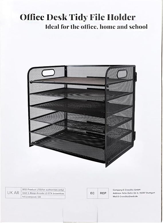 Paper Letter Tray with Handle, 5 Tier Metal Mesh Desk File Organizer, A4 Paper Desktop Filing Trays, Desk Tidy Magazine Document Holder for Home Office, Black