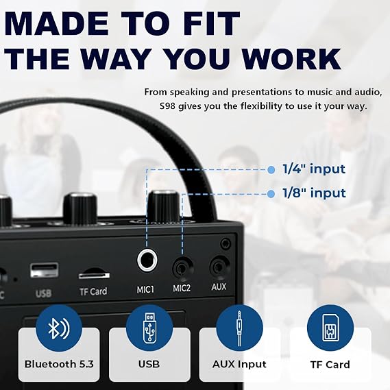 Voice Amplifier, 50W Bluetooth PA Speaker with Wireless Headset Mic