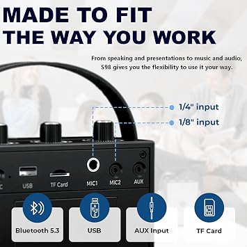 Voice Amplifier, 50W Bluetooth PA Speaker with Wireless Headset Mic