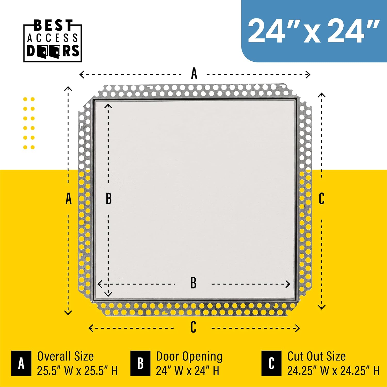 Best 24" x 24" Drywall Inlay Access Panel - Flush Aluminum Access Door with 5/8" Drywall Insert, Mud-in Flange, Welded Frame, Removable Hatch, Touch Latches, BA-IVHDF