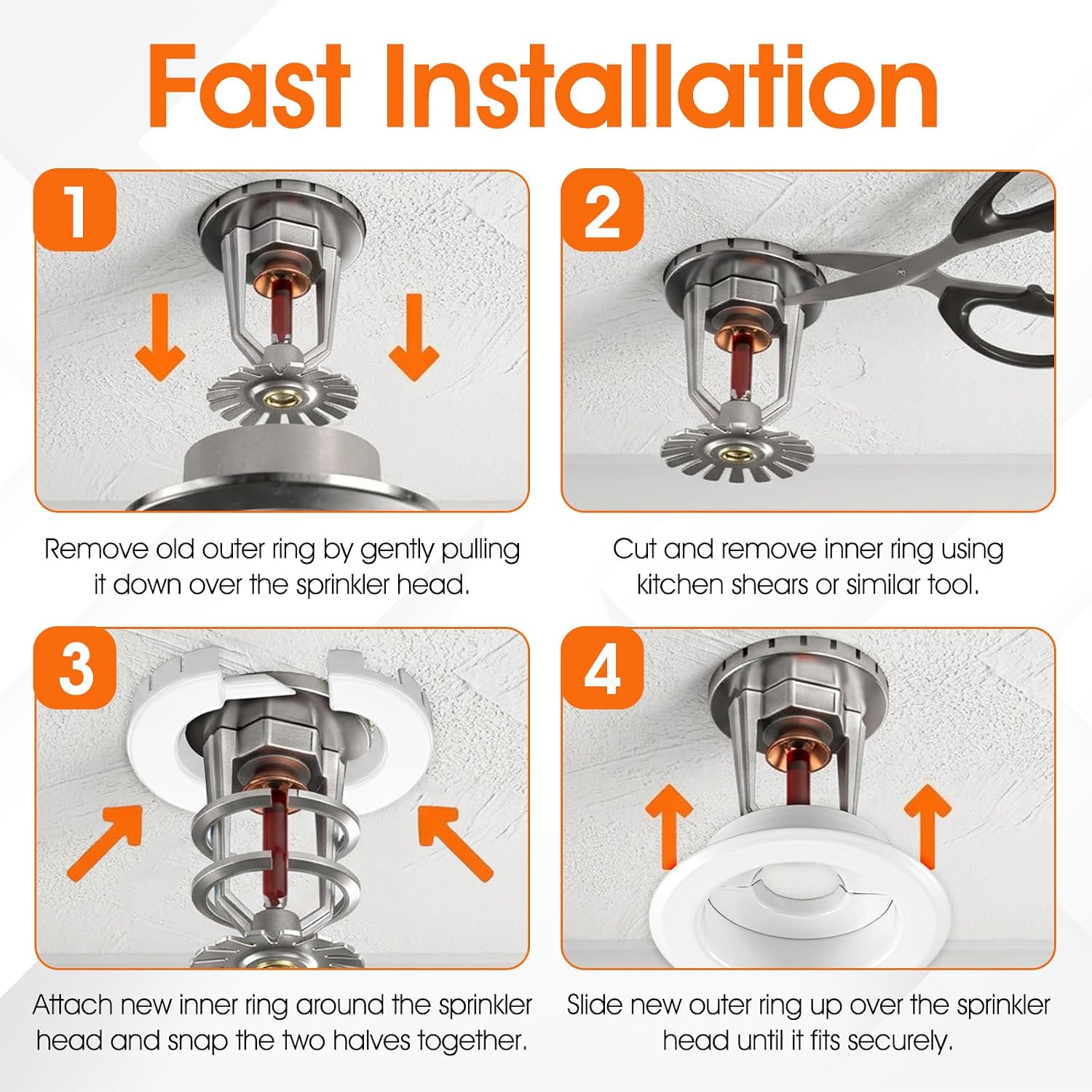 10 Pcs Fire Sprinkler Escutcheon, 1/2" IPS Split 3-Piece White Trim Ring | Retrofit Recessed Fire Sprinkler Escutcheon for Fire Trim Ceiling