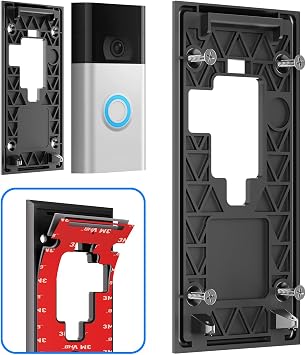 No-Drill Mount Compatible with Ring Video Doorbell (2020 Release) 2-in-1 Adhesive & Screw Mounting Plate with 3M VHB Tape, Renter Friendly Damage-Free Installation Kit for Apartments Offices Homes