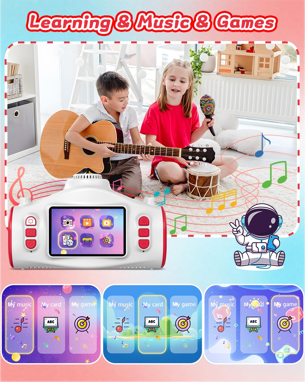 Macchina Fotografica per Bambini, Usteetic Proiettore Fotocamera per Bambini 1080P Fotocamera Digitale Regalo di Natale Giocattolo per 3 4 5 6 8 7 9 10 11 12 Anni Ragazzi e Ragazze, Astronave