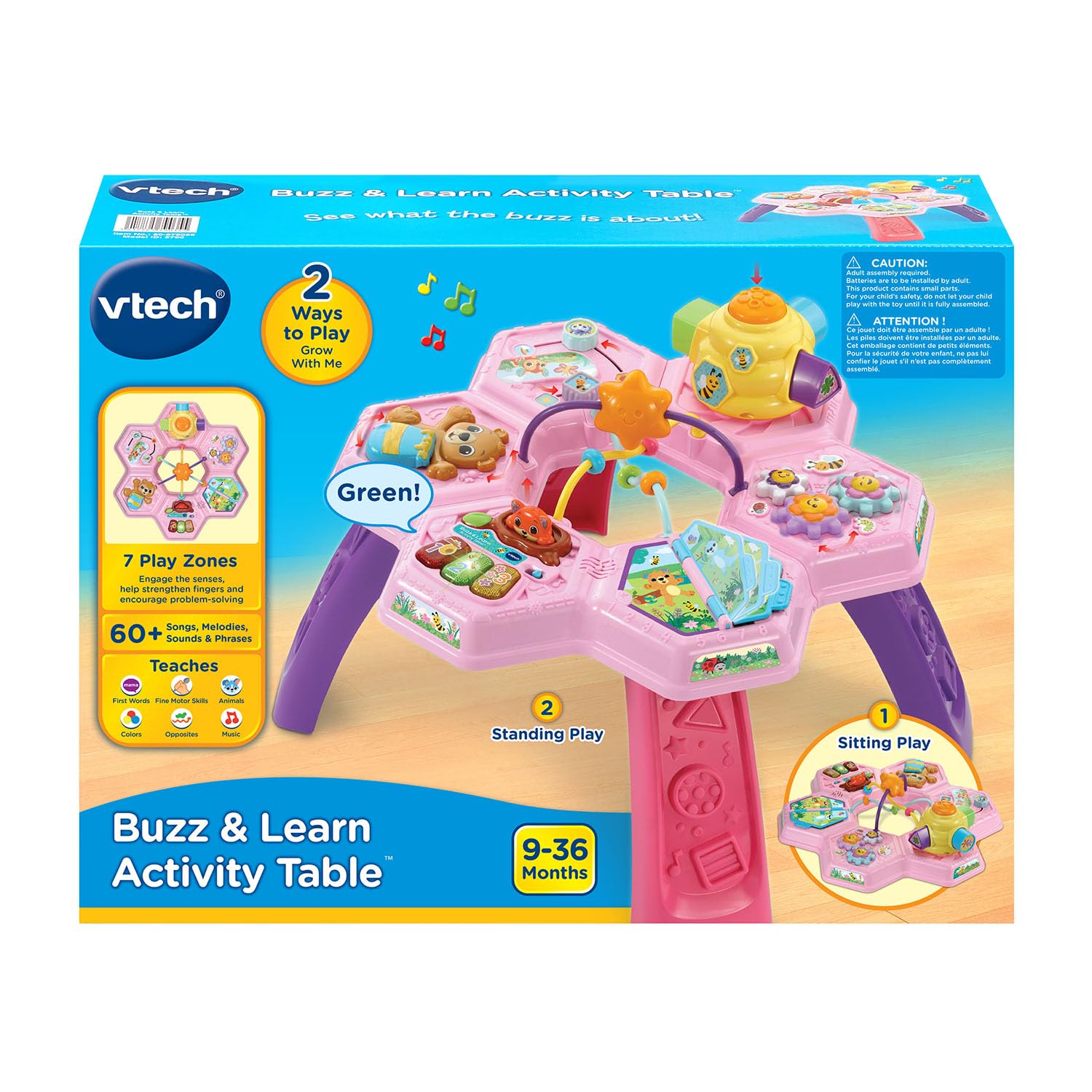 VTech Buzz and Learn Table d'activités avec Sept Zones de Jeu interactives, Rose