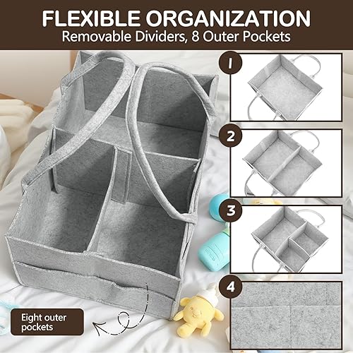 Miniatura 3 de Caja de bebé, caja de almacenamiento de pañales, caja de almacenamiento de pañales de fieltro, productos para bebés con asas (Regular)