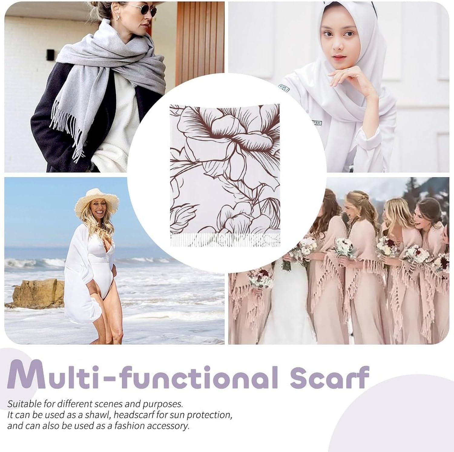 Line Floral Rose Flowers Design2 Scarf for Women Men Soft Warm Fashion Blanket Scarves Classic Cashmere Feel Scarf Long Shawl Large Scarves Cold Weather Thick Blanket Scarfs