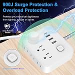 Barre de puissance du protecteur de surpression, 10-in-1 Station de recharge avec 6 AC Sorties & 4 USB Ports (USB-C), Cord d'extension de prise plat, Extendeur de sortie multi-plug pour la maison, bureau, College Dorm & Essentiels de voyage