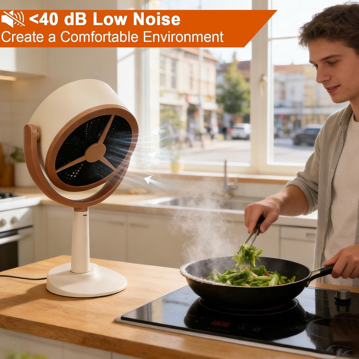 Fafeicy Portable Range Hood Rechargeable Kitchen Exhaust Fan 125 Degree Rotation Low Noise with Reusable Filter for Indoor RV Apartment Cooking