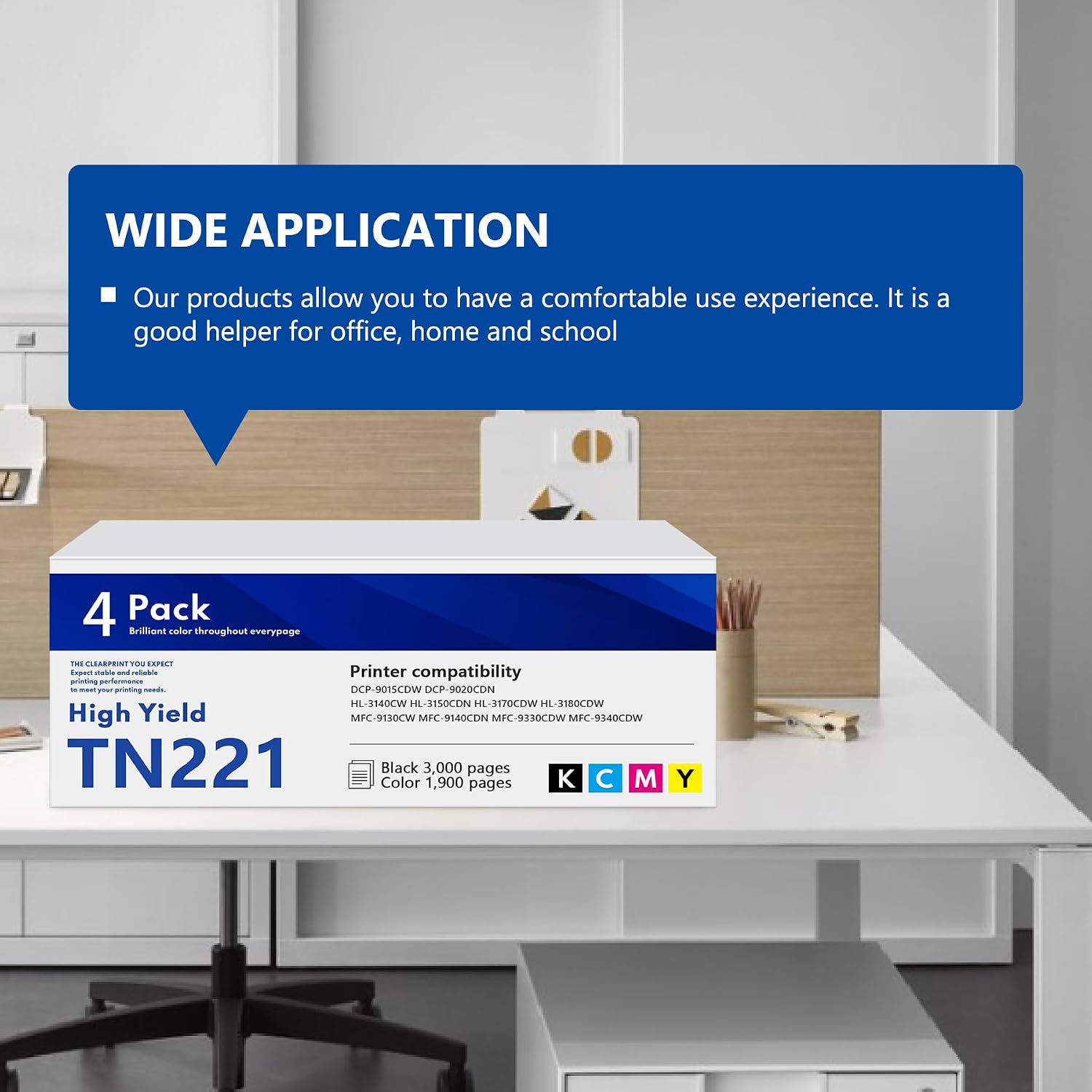 TN-221 Toner Cartridges 4 Pack TN221BK TN221C TN221M TN221Y Replacement for Brother TN225 TN221 4-Color Toner Cartridge Set Works with MFC-9340CDW MFC-9130CW HL-3170CDW HL-3140CW Printer
