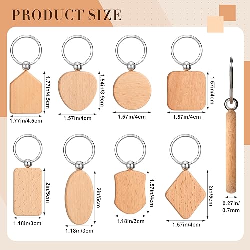 Miniatura 2 de Tradder 200 llaveros de madera en blanco, llaveros y etiquetas de madera sin terminar, suministros a granel para manualidades de regalo de bricolaje