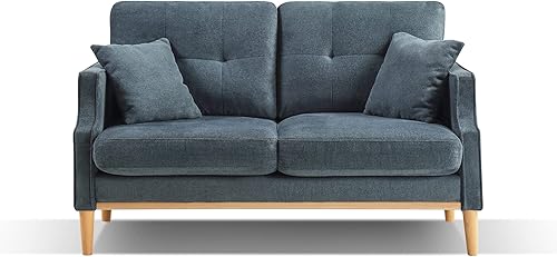 Miniatura 4 de Sofá biplaza de tela moderna de 56 pulgadas con 2 plazas, sofás de asiento de tapicería de tela impermeable, patas de madera, sofá de carga USB