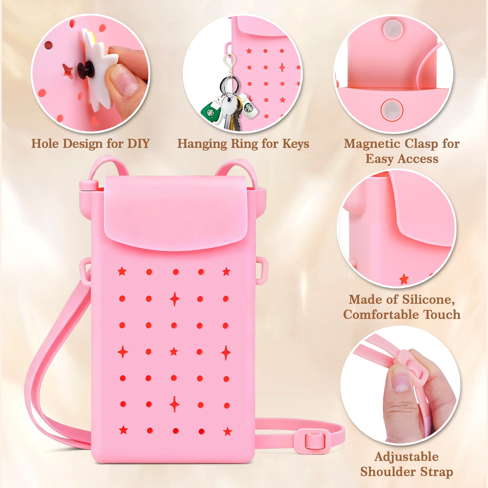 Sac à bandoulière en Silicone pour Femmes et Filles, Petit Sac à Main pour téléphone avec bandoulière réglable, Fermeture magnétique, avec 15 Breloques de Noël, Cadeaux de Noël, Violet