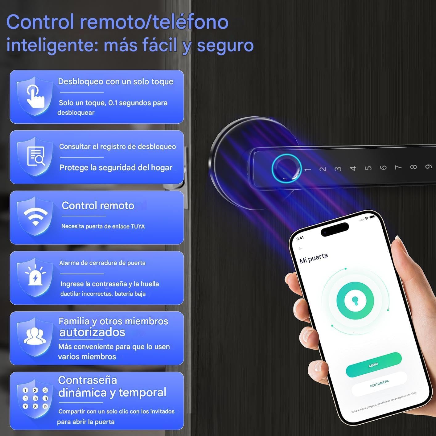 Cerradura Inteligente Puerta Exterior - 4 en 1 Cerradura Electronica, Huella Dactilar, App, Contraseña, Llave, Cerraduras para Protección Contraseña y Alarma de Batería Baja