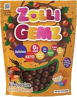 Zolli Gemz Caramel in Milk Chocolate, Sugar-Free Candy, Keto & Diabetic-Friendly Healthy Candy, Dentist-Approved Treats for Kids, 6 oz