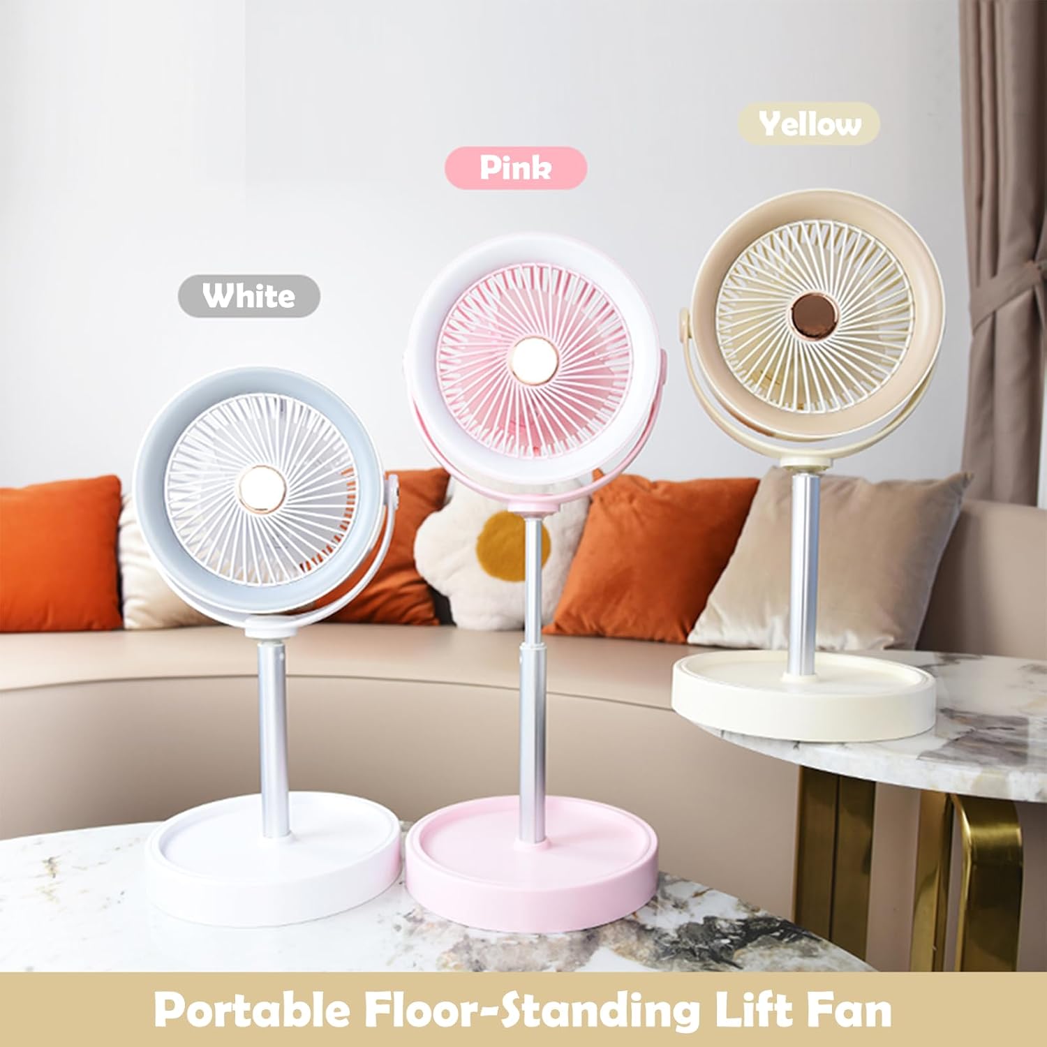 Portable Rechargeable Standing Fan 7.1" , USB Desk Fan & Portable Pedestal Fan For Travel, Small Floor Stand Up Fan For Sleeping, Height Adjustable, 3 Speed, For Home Bedroom Camping Traveling (White)