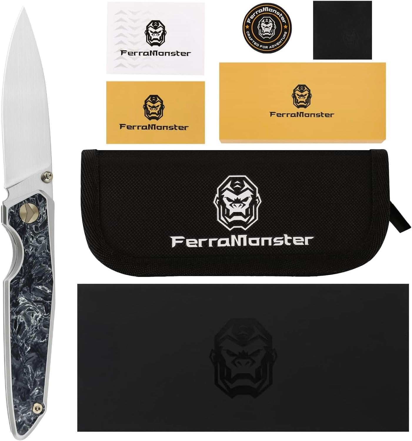 Folding Pocket Knife for Men, EDC Knife with 3.67" M390 Blade, Titanium Frame Lock Handle Carbon Fiber Inlay, Outdoor Camping Hiking Knife (Grey&Black)