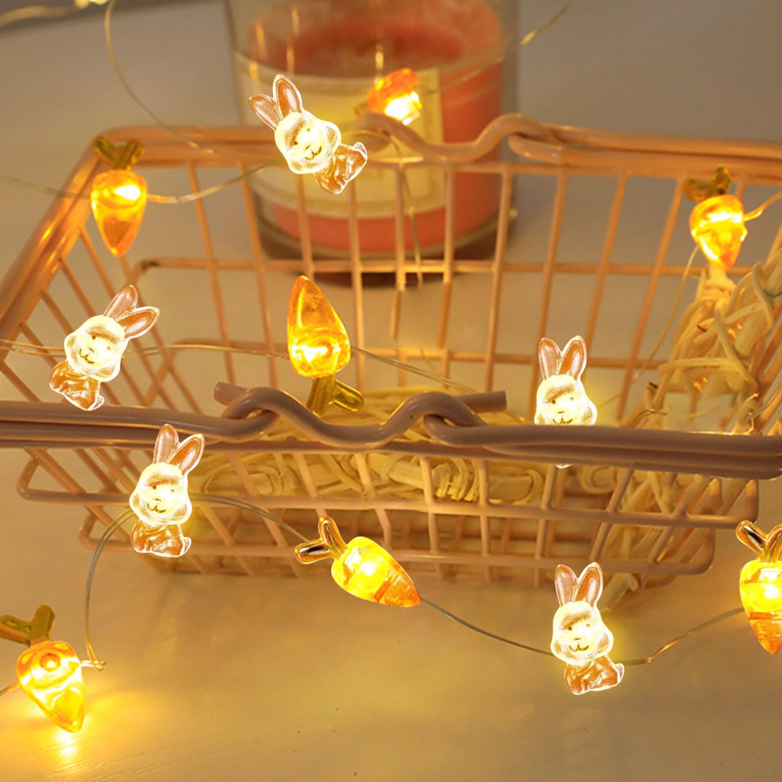 Qunkun Guirlande Lumineuse De Pâques - 2 M - Décoration De Pâques - Motif Lapins Et Carottes - Blanc Chaud - Guirlande Lumineuse LED - Pour Décoration