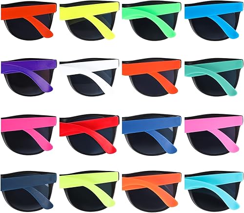 Miniatura 5 de Paquete de 32 lentes de sol de neón de 16 colores, regalos de fiesta, estilo de los años 80, coloridos juegos de gafas de sol para fiesta, perfectos