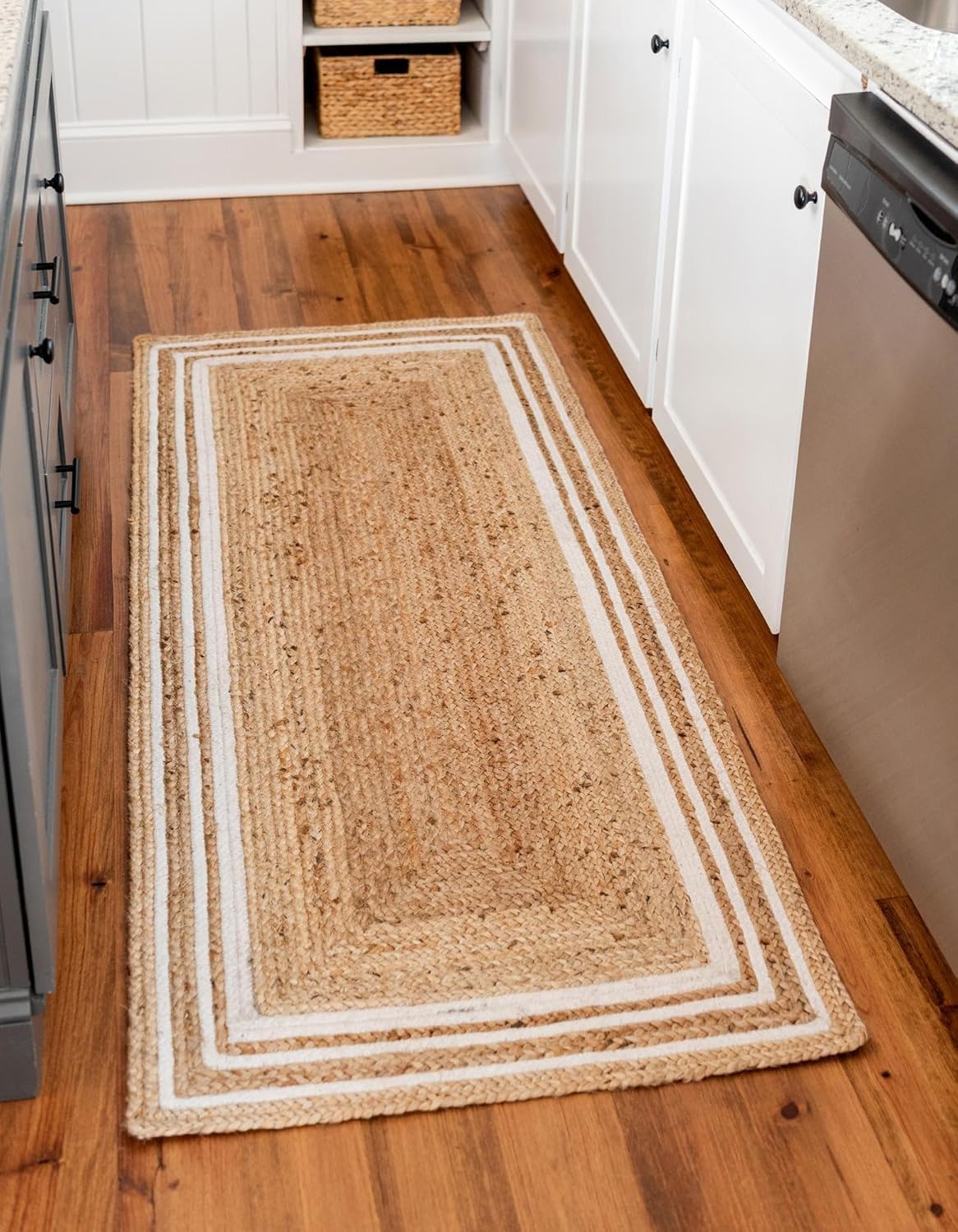 Alfombra de yute trenzada hecha a mano, respetuosa con el medio ambiente, alfombra de suelo, alfombra de pasillo, alfombra de mesa central, alfombra lateral de cama, 2 x 7 (60 cm x 210 cm)