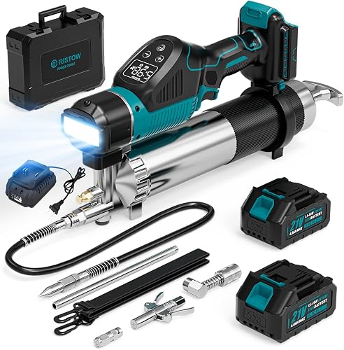 Cordless Electric Grease Gun, 15000 PSI Brushless Motor Battery Powered Grease Gun with 2X 4.0Ah Batteries, 8.0 oz/Min Flow Rate, 39.4" Hose & 4 Couplers for Heavy Equipment, Tractors & RVs