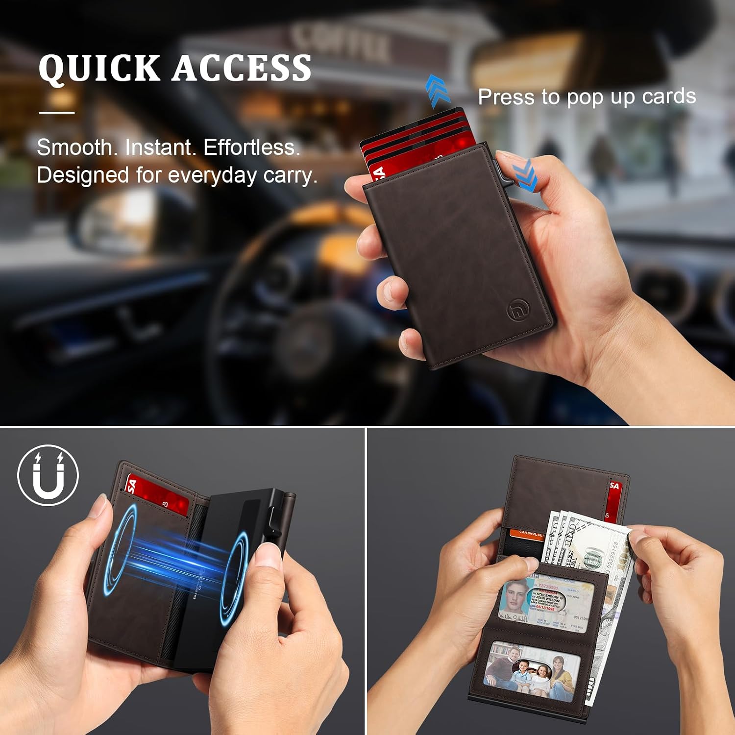 Minimalist Wallet for Men, RFID Blocking Pop Up Wallet with 2 ID Windows image 4