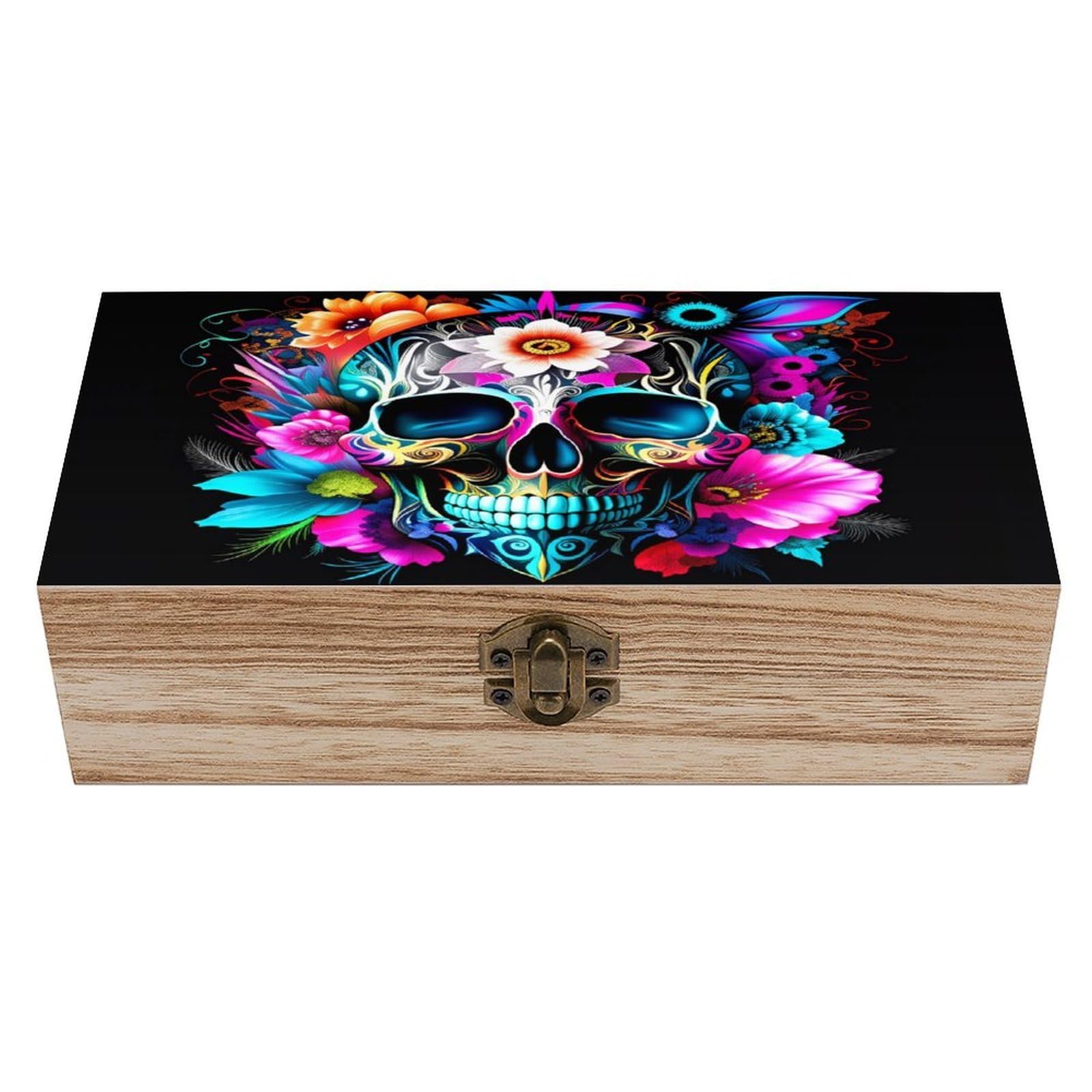 asbwuo Vibrant Skull Vintage Wooden Keepsake Box