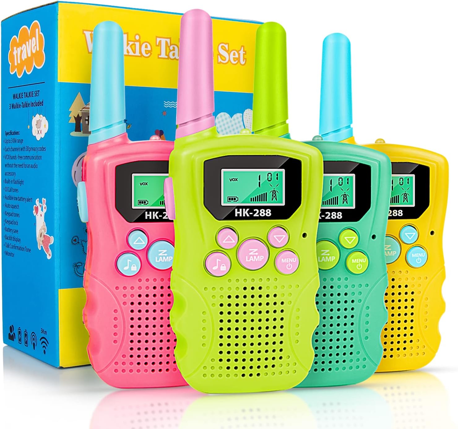 Walkie Talkies for Kids, 22 Channels 2 Way Radio 3km Long Range VOX Talking with Flashlight, Kids Walkie-talkies Handheld Interphone for Age 3-12 Year Old Boys Girls Outdoor Camping Hiking (4 Pack)