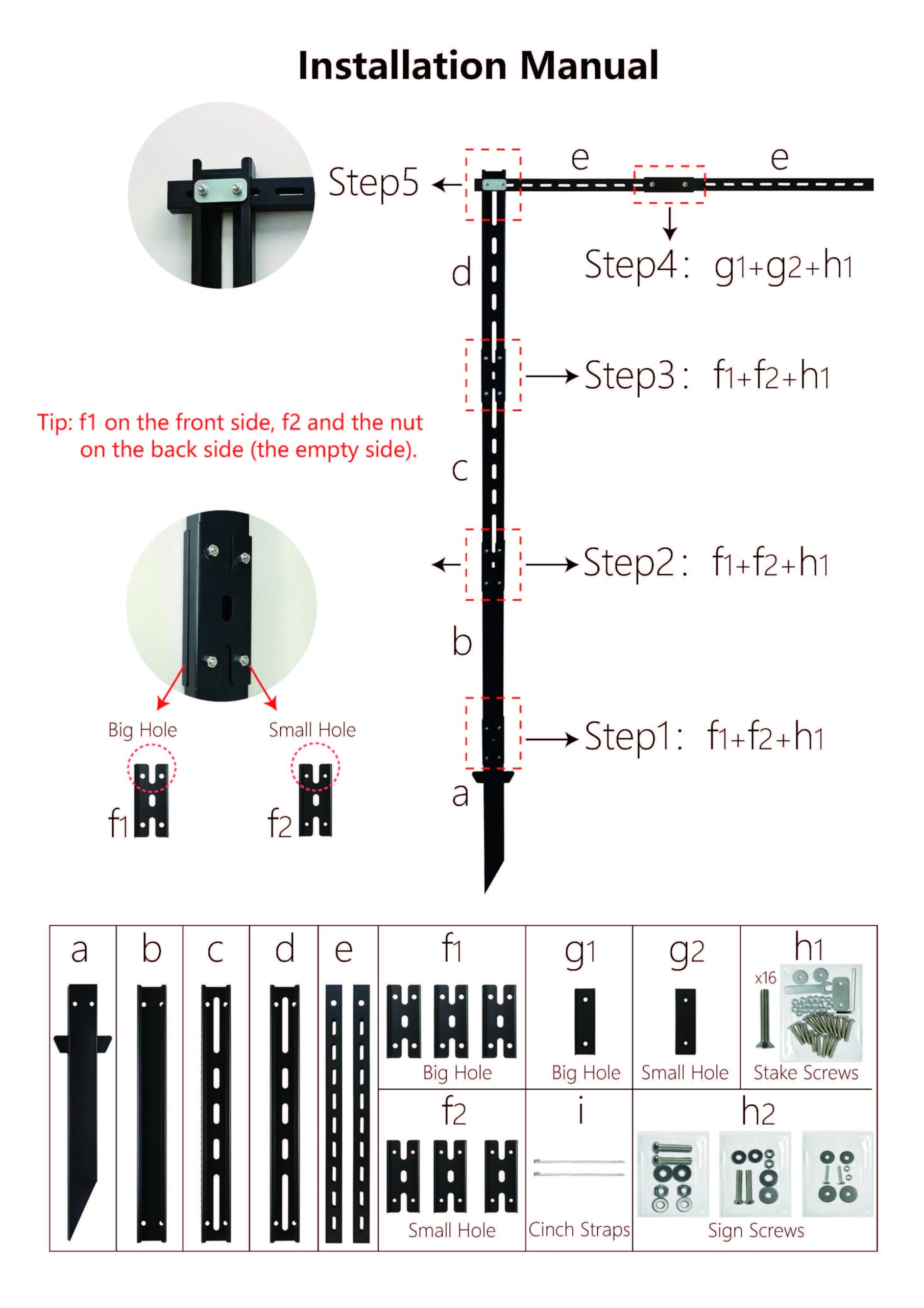Fahnenpfosten Rrohrpfosten für Schilder L-förmiger Pfahl Strapazierfähig Stand für die Befestigung von Schildern und Fahnen mit Löchern, Modulares Design, einfache Installation (Schwarz, 1800mm)