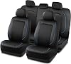 PIC AUTO Car Seat Cover, Pinping Leather and Mesh Seat Cover for Cars, Stylish Two-Tone Design Full Set Seat Covers, Breathable, Universal Fit,Comfortable and Durable SUVs, and TrucksBlue