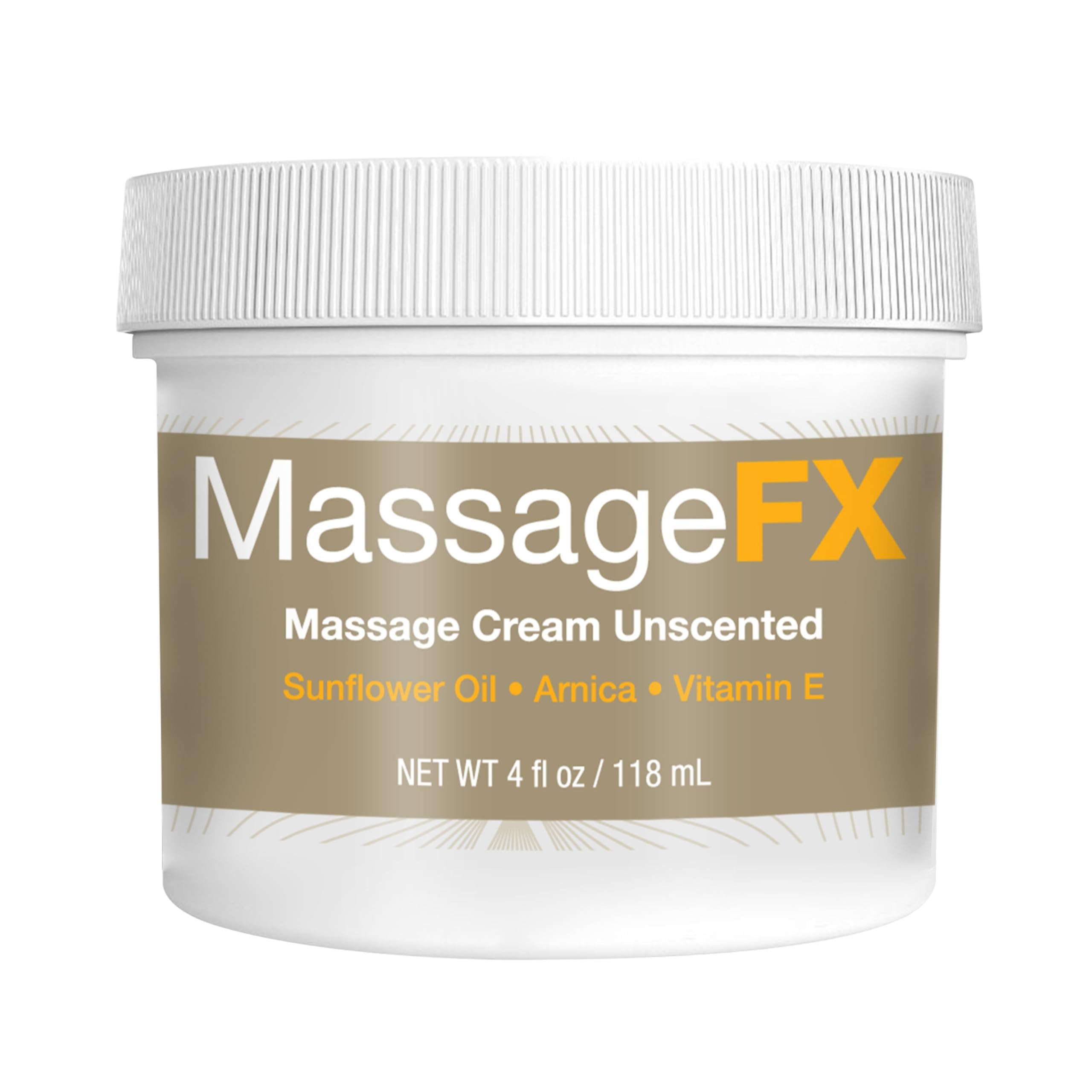MASSAGE FX Unscented Massage Cream, 4 oz - Massage Creams for Massage Therapy - Infused with Arnica, Sunflower, & Vitamin E