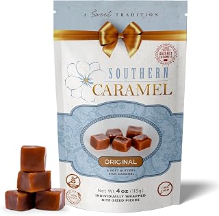 Southern Caramel Original Gourmet Caramels, Rich Buttery Caramel Candy, Handcrafted Sweet & Creamy Perfection, No Corn Syrup, Gluten Free, Individually Wrapped Bite-Sized Delights, 4 oz (Pack of 1)