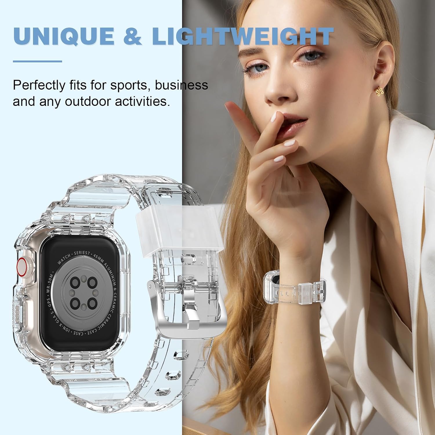 XYF Compatible for Crystal Clear Apple Watch Bands, 49mm 46mm 45mm 44mm 42mm 41mm 40mm 38mm Bumper Case for Men Women Jelly Sport Cover Strap for iWatch Ultra 3 2 Series 11 10 9 8 7 SE 6 5 4 3
