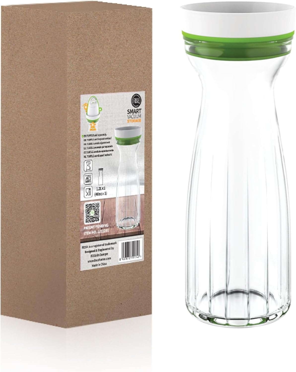 FOSA Vacuum Sealed Glass Jug with Lid 1.2L (40oz) | Vacuum Container | Vacuum Seal Container | Glass Vacuum Container | Vacuum Milk Container | Vacuum Pitcher (Vacuum Pump Not Included)