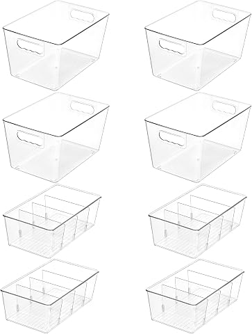 Vtopmart 8 Pack Clear Plastic Storage Bins Set, 4 Large P...