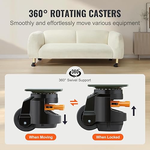 Miniatura 4 de VEVOR Juego de 4 ruedas niveladoras, resistentes de 2.5 pulgadas con mango de trinquete mejorado, capacidad de 4400 libras, ruedas giratorias de 360