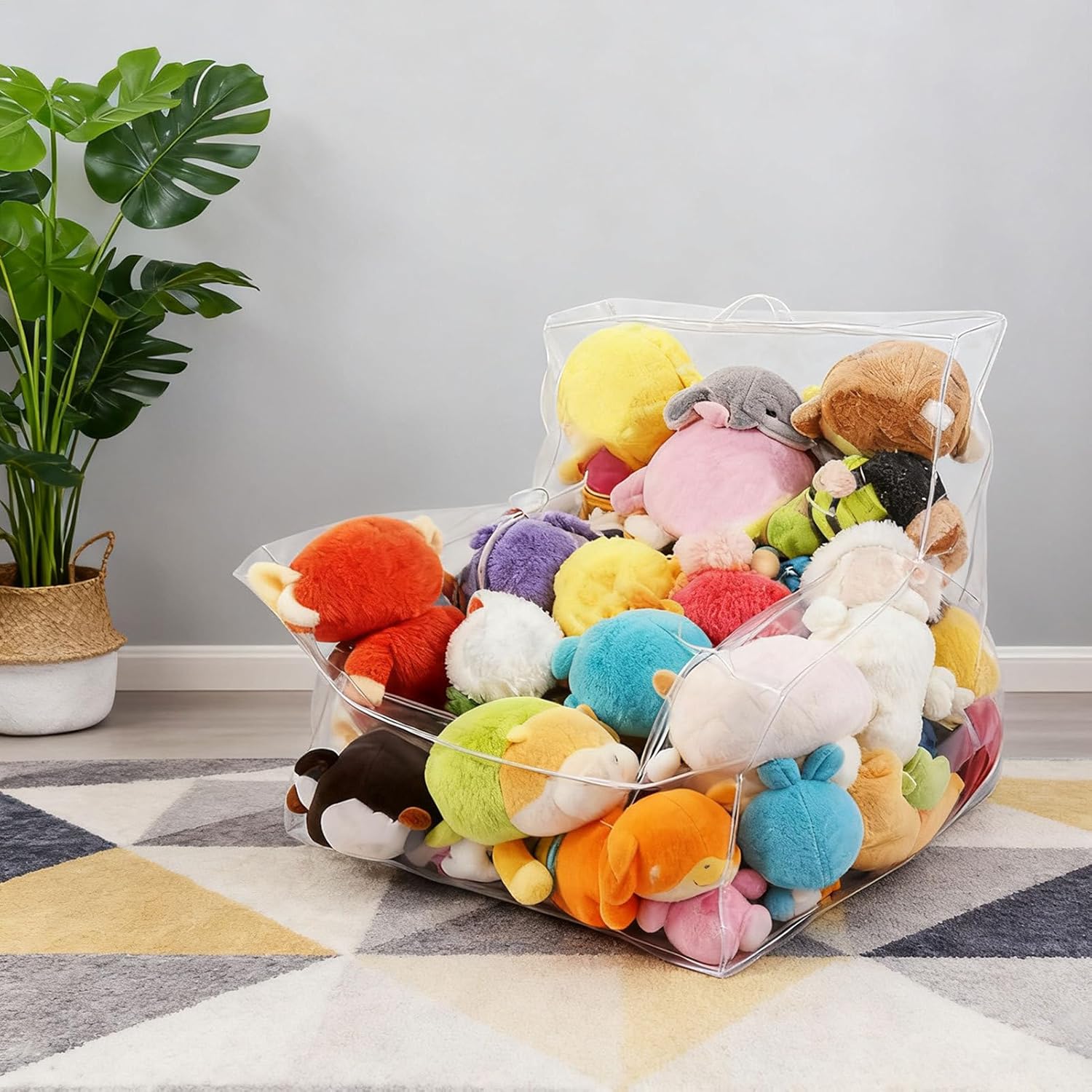 Bean Bag Chair for Stuffed Animals - Clear Plush Toys Storage, Large Stuffed Animal Bean Bag Chair Cover for Bedroom Playroom Living Room Closet Home Daycare Classroom Dorm Corner, Transparent Organiz