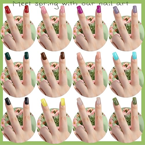Miniatura 7 de FANDAMEI Uñas postizas cuadradas a presión de 24 colores, 24 paquetes de 576 unidades, uñas postizas cuadradas medianas, brillantes, ligeras,