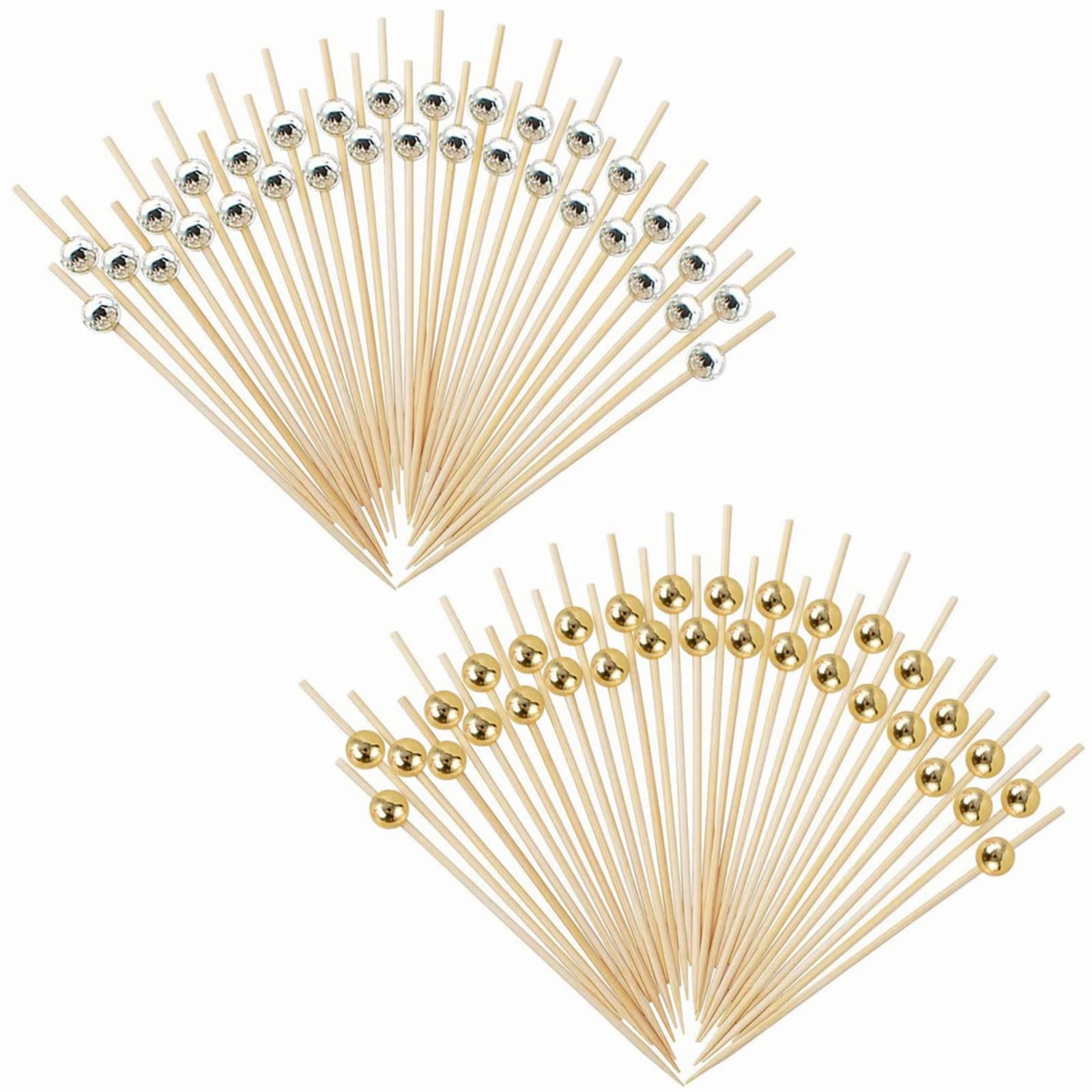 200Pcs Cocktail Sticks Faux Pearl Toothpicks Handmade Natural Bamboo Picks Handmade Sticks Cocktail Picks for Drinks Food Friuts Desserts Party Supplies