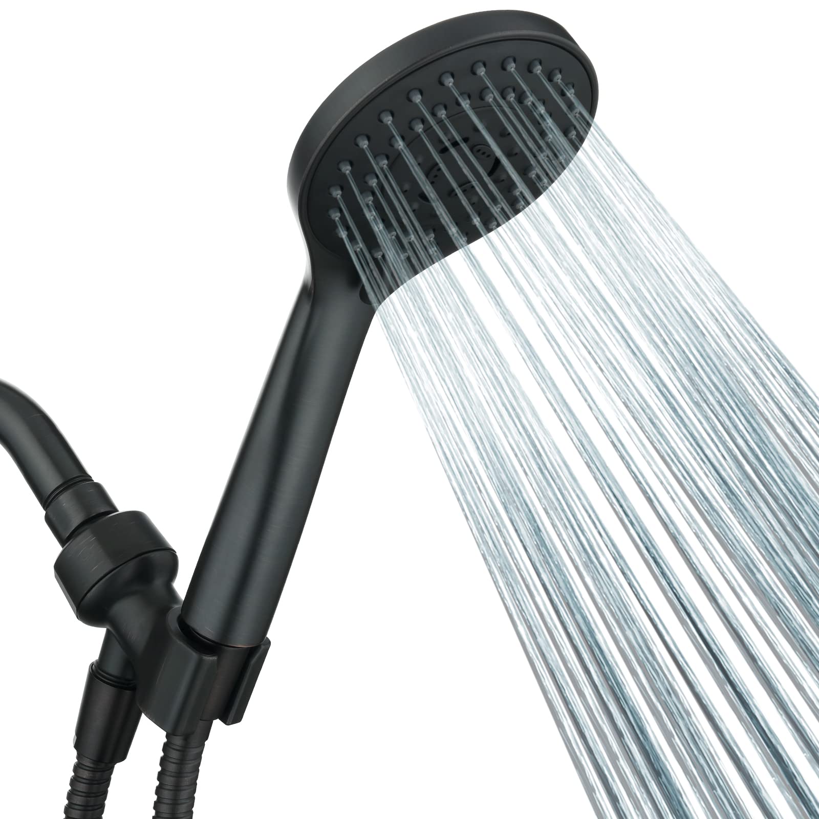 BRIGHT SHOWERS Kit de cabezal de ducha de mano de 5 ajustes de pulverización, ducha de lluvia de mano de alta presión con manguera de ducha de acero inoxidable de 60 pulgadas de largo y soporte de