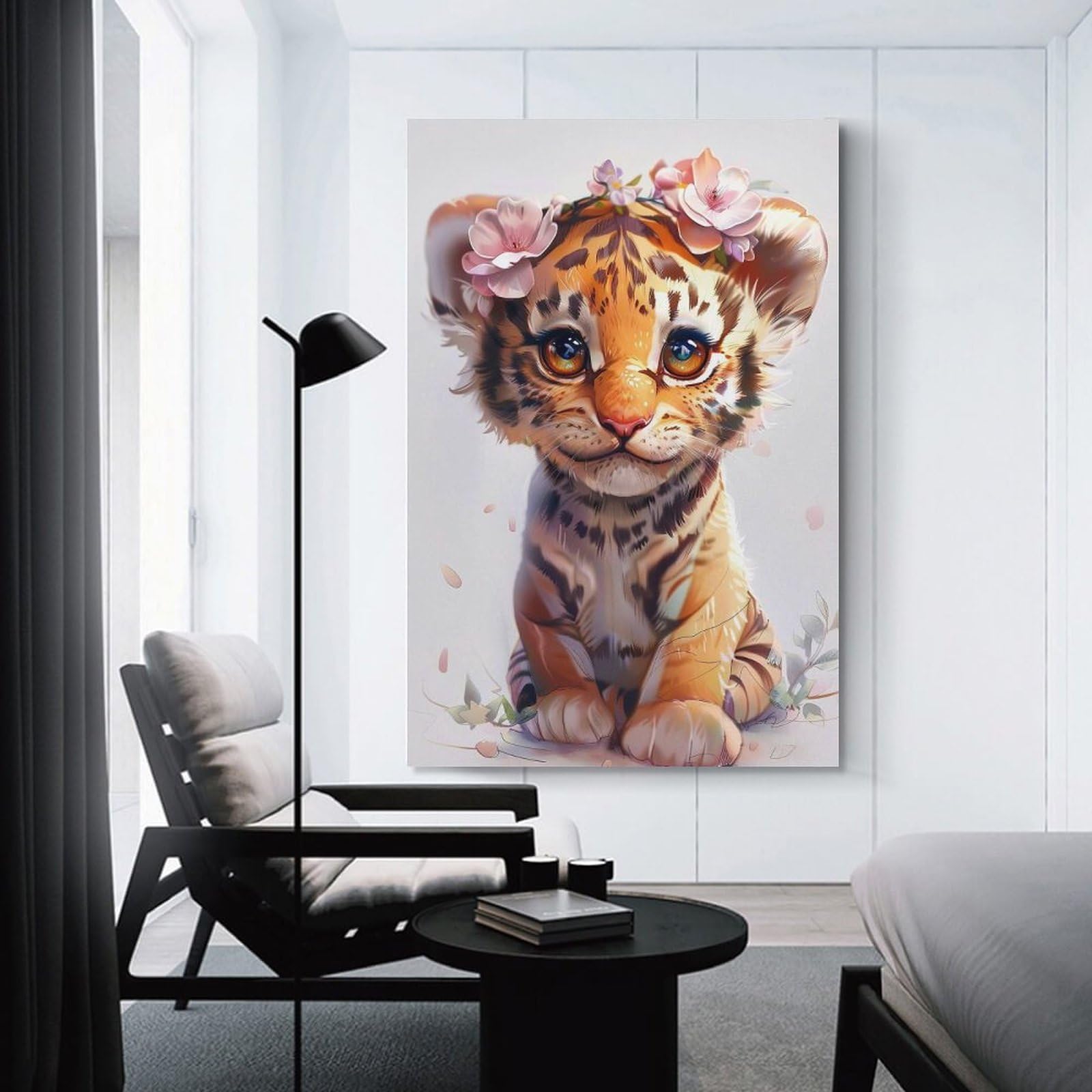 Junmoney Canvas Wall Art Tiger Flower, 08x12inch(20x30cm), for Corridors, Hallways Or Apartment Entries, Decorative Canvas Styling for Entry Areas