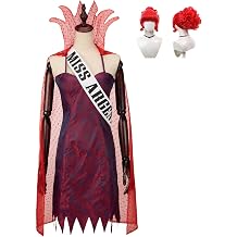 Womens Cosplay Costume Red Dress with Cloak Headwear for Halloween Christmas Party